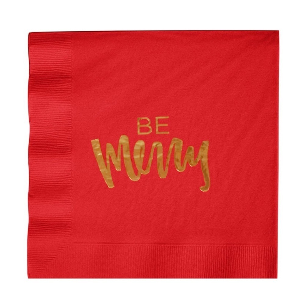 30ct Be Merry Napkins - Red and Gold Script